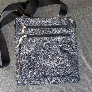 Baggallini  Black and Gray/silver Floral Crossbody Bag